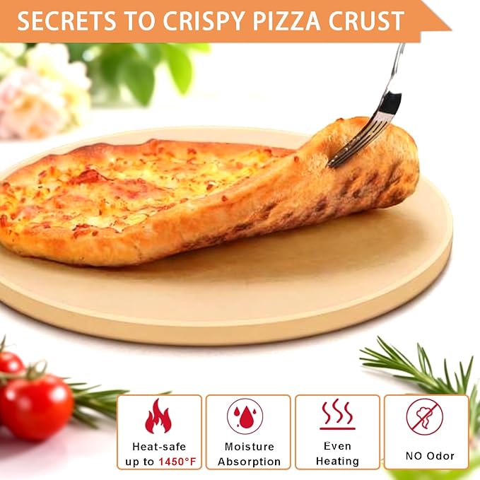 16" Round Pizza Stone, Large Cordierite Bread Baking Stone for Oven, Grill | Safe Circular Cooking Stone for Grill 16 Inch, Ideal for Grilling Baking Several Sizes of Pizzas, Zemibi