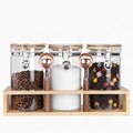 KKC Glass Coffee Jar Set of 3 with Bamboo Lids & Spoons | 40oz Airtight Coffee Bar Accessories & Organizer for Countertop | Clear Sugar and Coffee Container Set for Ground Beans & Tea