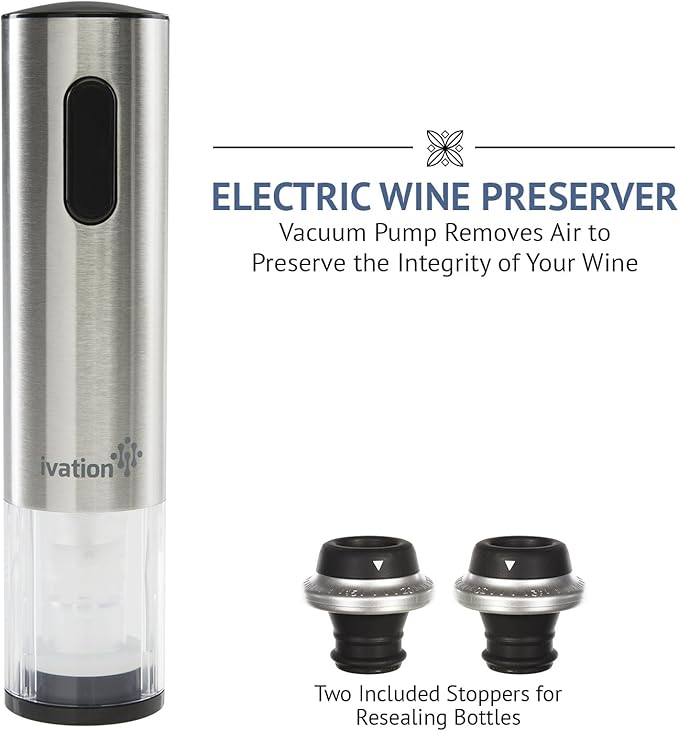 Ivation Electric Wine Gift Set – Includes Bottle Opener, Aerator, Vacuum Preserver, Stoppers, Foil Cutter & Charging Base