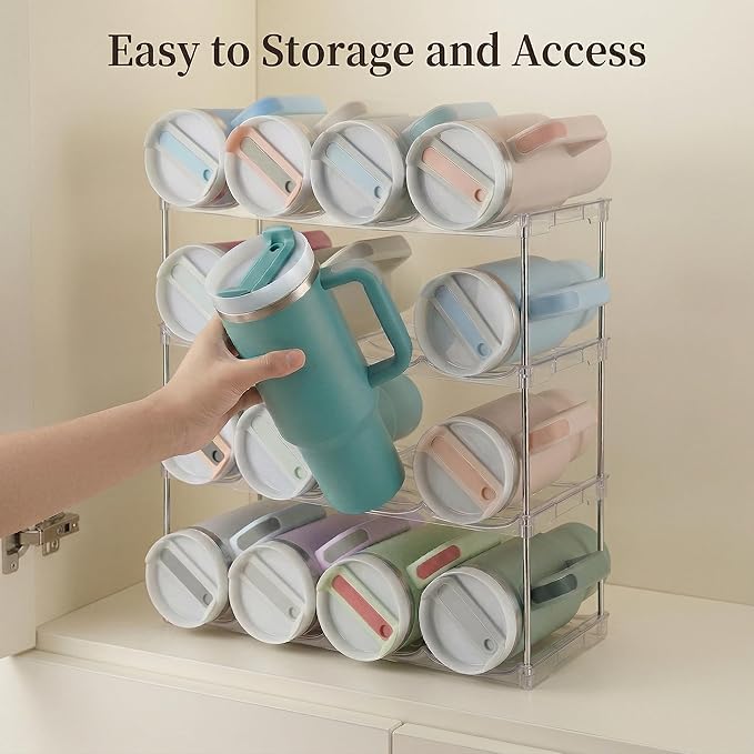 Stackable Water Bottle Organizer for Stanley 40 oz Tumbler, Larger Water Bottle Holder for Kitchen Cabinet, Pantry Organizers and Storage for Stanley Cup and Tumbler Organizer, Hold 16 Bottles