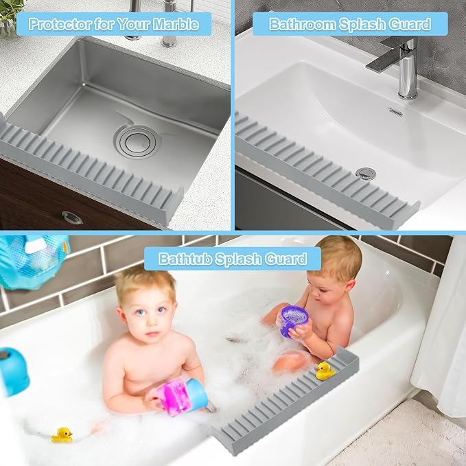 Silicone Faucet Splash Guard 4" x 30", Faucet Water Catcher Mat, Longer Silicone Sink Mat for Kitchen, Bathroom, Laundry Room, Farmhouse for Quartz Kitchen Sink（Gray）