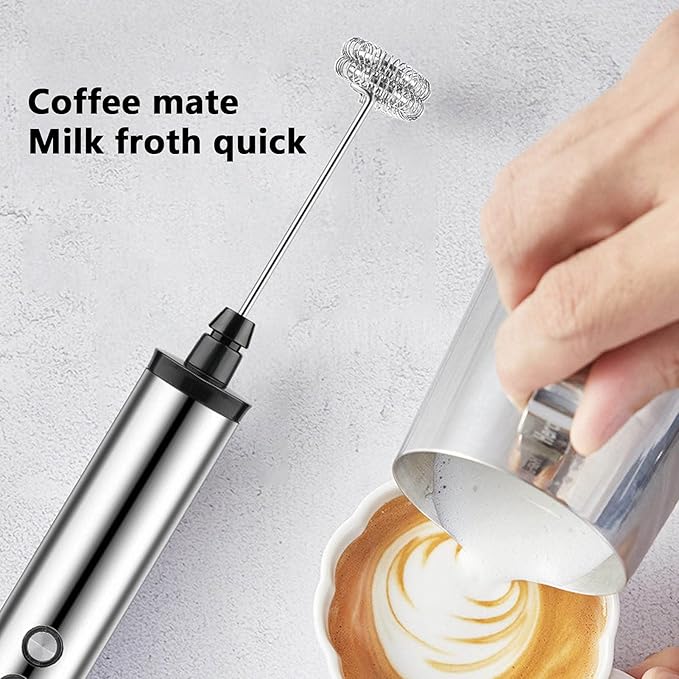 Milk Frother, Milk Mixer, Stainless Steel Milk Frother USB Charging Handheld Electric Egg Beater for Home Kitchen
