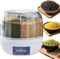 Rotating Grain Storage Bin 6 Grids Rice Container One-Click Output Large Capacity Food Dispenser For Rice Grains Sealed Moisture Proof Organizer (Grey) (Large)