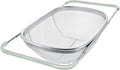 AJIODA Over The Sink Colander, 6 Quarts Stainless Steel Oval Colander with Expandable Rubber Grip Handle, Fine Mesh Strainer Baskets Kitchen Colanders for Strain, Drain, Rinse Vegetables, Mint Green