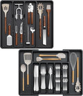 Lifewit Silverware and Cooking Utensil Drawer Organizer Set – Expandable Adjustable Plastic Storage for Cutlery, Flatware, Spoons, Forks, Knives, and Kitchen Tools, BPA-Free, Black