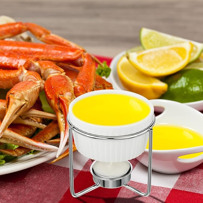 Treela 40 Pieces Ceramic Butter Warmers Set Included Butter Warmers Melter and 32 Tealight Candles for Chocolate Cheese Fondue Crab Lobster Microwave Oven Safe