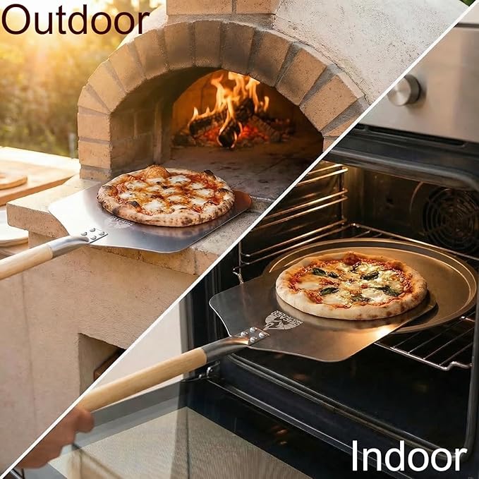Chicago Brick Oven Pizza Peel, 12" x 14" Aluminum Pizza Paddle, 35.5" Long Pizza Shovel with 21" Detachable Wooden Handle