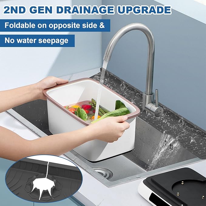 LVJING 33 inch Sink Splash Guard Mat, Sink Faucet Drying Mat, Silicone Faucet Handle Drip Catcher Tray, Longer Silicone Sink Mat for KitchenBathroom, Drip Protector Splash Countertop (Black)