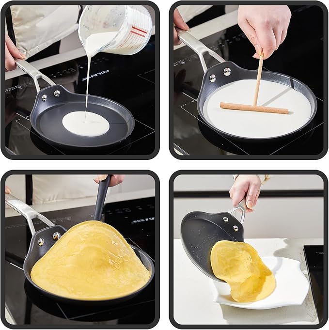 MsMk 11 inch Nonstick Crepe Pan, Titanium and Ceramic Nonstic Coating Flat Skillet Dosa Tawa Tortilla Pan, Large Pancake with Stay-Cool Handle, Induction Compatible, PFOA Free