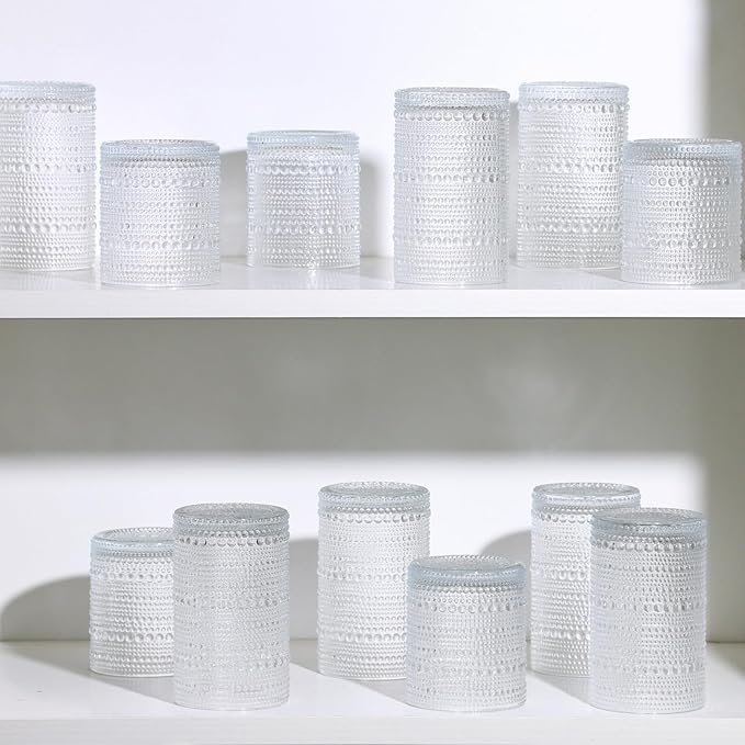 Moretoes 8 Pack Hobnail Drinking Glasses Set, 12 Oz Highball Glasses & 10 Oz Cocktail Glasses, Clear Embossed Water Glass Cups Kitchen Bar Tumbler Glassware Set for Whiskey, Beer, Juice, Milk