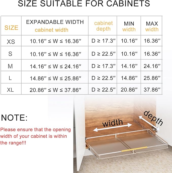 SANNO Pull Out Cabinet Organizer,Slide Out Cabinet Drawer Shelf Organizer, Bottom-Mounted shelf Organize for Home, Kitchen,Pantry, expandable width 20.86 to 37.86"