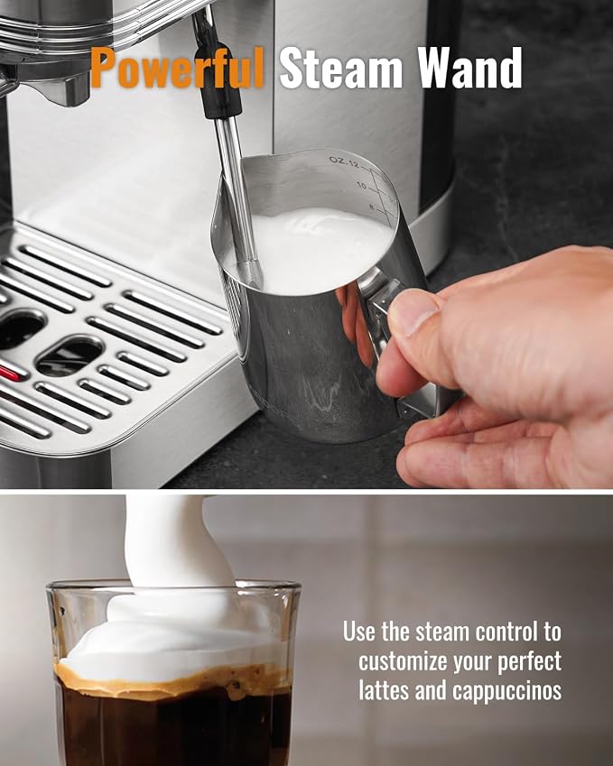 SHARDOR Espresso Machine 20 Bar, Professional Espresso Machine with Milk Frother and Touchscreen, Expresso Coffee Machines with Adjustable Temperature,for Cappuccino, Latte, Stainless Steel, Silver