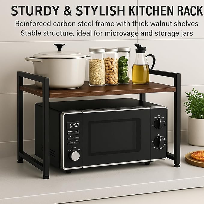 3-Tier Heavy Duty Microwave Stand, Carbon Steel Kitchen Shelf Countertop Organizer, Holds Up to 200 lbs, Space Saving Microwave Oven Rack for Kitchen Storage, Fits Most Microwaves (20.5" Width)