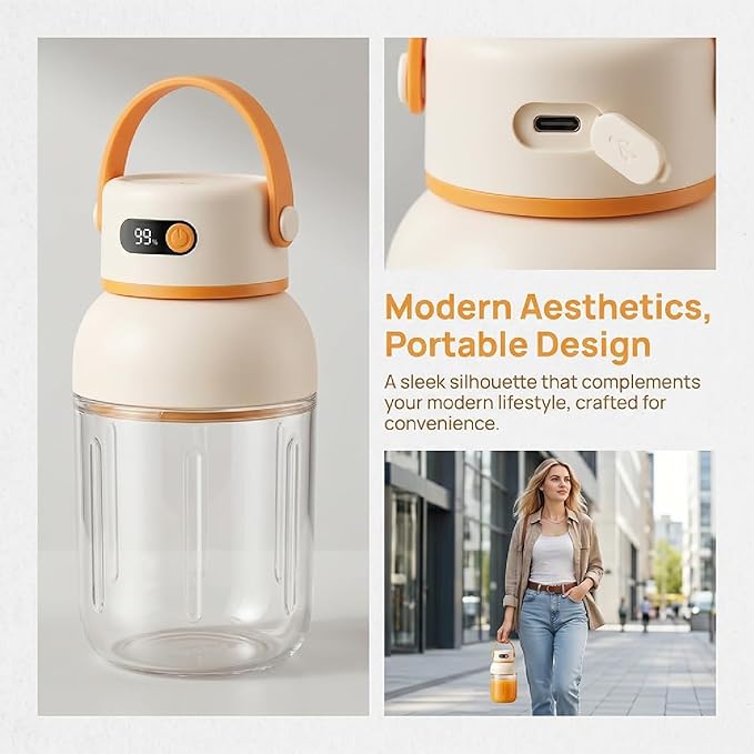 Portable Electric Juicer Cup with Zero Cord Hassle,Rechargeable Personal Blender,Digital Display,Power off when the lid is opened,2600mAh battery capacity for Gym, Office, Outdoors (800ml)