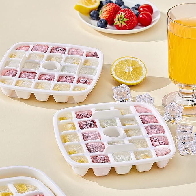 Ice Cube Tray, Press Ice Cube Trays Double Layer 48 Gride Ice Cube Mold Easy Release Ice Cube Trays with Lid and Bin and Ice Scoop for Making Whiskey, Cocktail, Coffee