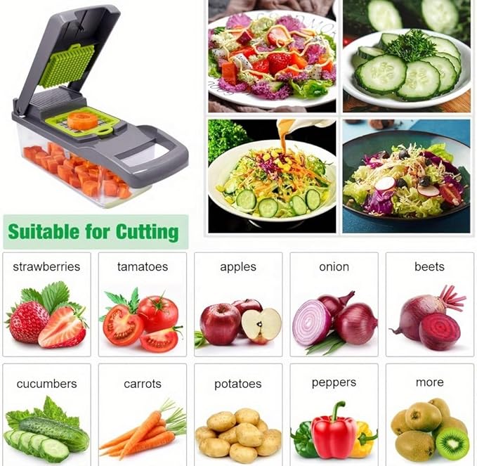 MASTERPREP™ Vegetable Chopper Mandoline Slicer, 15-in-1 Food Dicer with Container, Interchangeable Stainless Steel Blades for Dicing, Slicing, Shredding