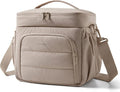 BAGSMART Puffy Insulated Lunch Bag, Lightweight Large 14L Double Deck Lunch Box for Women, Soft Cooler Tote for Office Work Travel Camping with Stretch Side Pockets Fits 40 oz Bottle, Camel