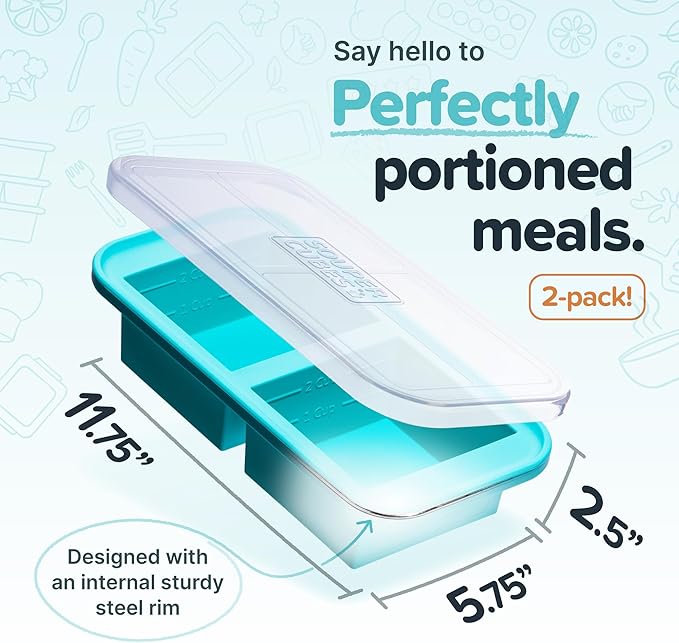 Souper Cubes 2 Cup Silicone Freezer Molds with Lids – Soup Cubes for Freezing Lasagna, Leftovers, Soups, Sauces, Casseroles, Meal Prep Meals and More – Aqua 4-Pack