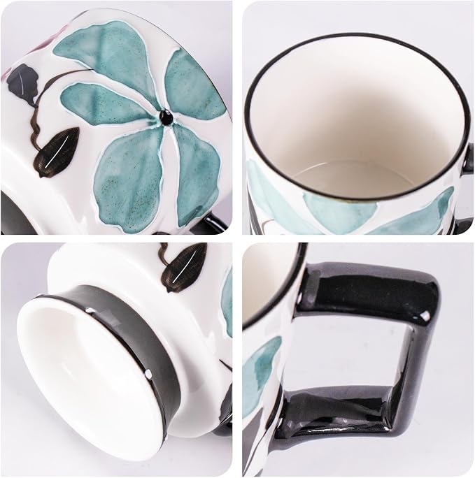 KAMMAK Ceramic Mug - Hand-Painted Coffee and Tea Mug - 450ML Vintage Breakfast Cups - Cute Mugs for Women - Ideal for Birthday - Afternoon Tea & Housewarming Gifts, GX012