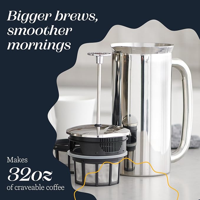 ESPRO Pro P7 French Press Stainless Steel 304 – Patented Double Micro-Filter for Grit-Free Coffee, Double Wall Insulated Coffee Maker, Plastic-Free & Heat Resistant - 18oz