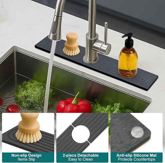 Stone Faucet Mat for Kitchen Sink Trays Diatomite Quick Dry Around Faucet Mats Water Absorbent Stone Drying Mat for Kitchen Counter Tray for Bathroom Sink Protector Splash Guard