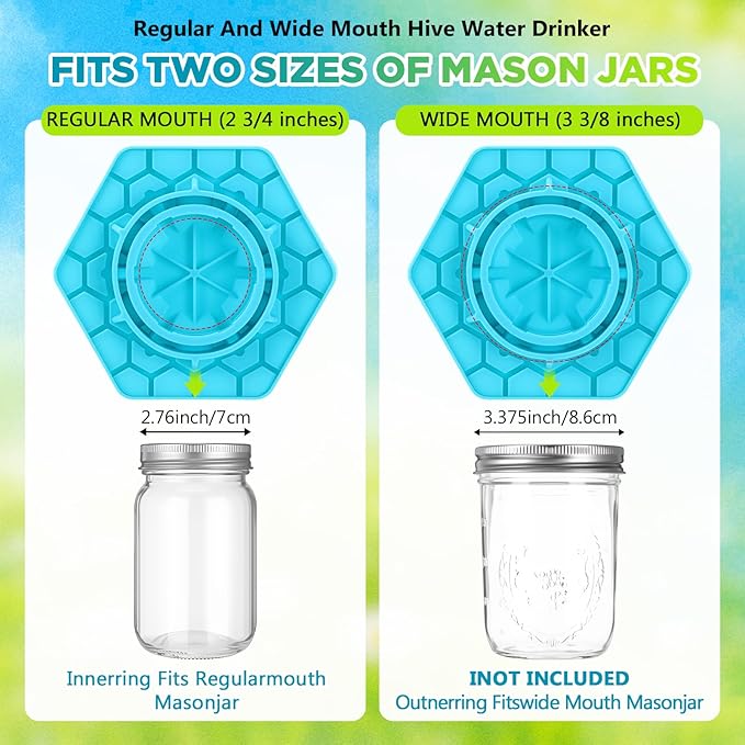 Reallnaive 2 Sets Bee Feeder for Mason Jar Silicone Bee Watering Station Compatible with Regular and Wide Mouth Hive Water Drinker Beekeeping Watering Station Bees Feeding Bowl for Outside Garden