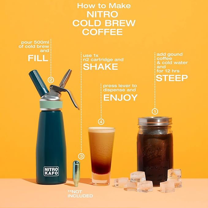 1L Nitro Coffee Maker, Aluminum Nitro Cold Brew Coffee Maker with Special Nitro Diffuser Nozzle & Cold Brew Maker with Cold Brew Mason Jar, 1 Quart/1L