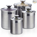 Cooks Standard Airtight Kitchen Canister Set for Coffee, Flour & Sugar Storage – Stainless Steel Food Storage Containers with Glass Lid – Pantry Organization Jars, 4 Pack