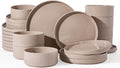 Famiware Star 24-Piece Stoneware Dinnerware Set for 8 – Brown, Ceramic Ribbed Plates and Bowls – Modern Rustic Dishes, Everyday & Formal Use – Chip & Scratch Resistant, Microwave & Dishwasher Safe