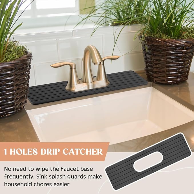 Teenyyou an Oval Hole Gray Faucet Mat for Kitchen Sink Bathroom 17.32" x 4.6" Kitchen Faucet Absorbent Mat Diatomite Splash Guard Quick Drying Stone Drip Catcher Hole 6.22 " x 2.28"