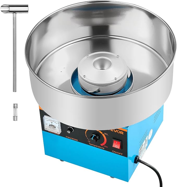 VEVOR Cotton Candy Machine Commercial, 1000W Electric Candy Floss Maker, Easy Use with 15 inch Stainless Steel Bowl and Sugar Scoop, Makes Hard Candy for Home Kids Birthday, Family Party, Blue