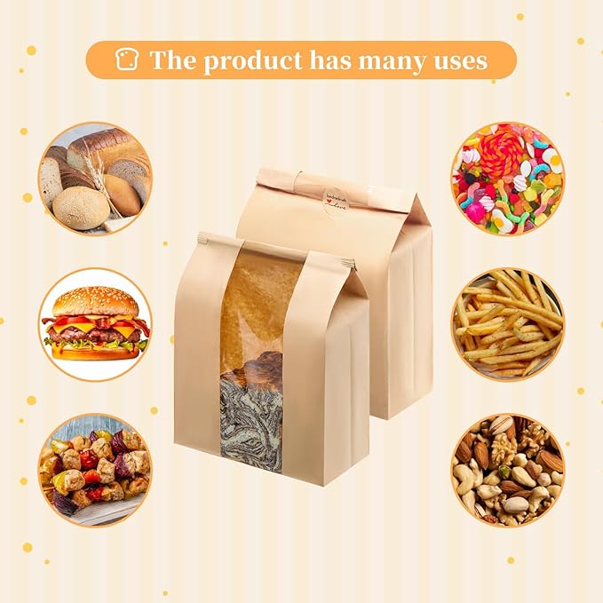 240 Pack Large Kraft Paper Bread Loaf Bag with Tin Tie Tab Lock ，for Homemade Bread Loaf Bags 14" x 8.3" x 3.5"，Sourdough Bread Bags with Clear Front Window for Baked Food Packaging Storage. (240) | 240 Pack Bread Bags, Clear Front Window, Tin Tie Tab ...