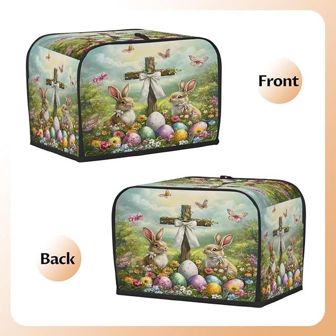 Happy Easter Eggs Rabbit Toaster Cover 2 Slice Dust and Fingerprint Protection Toaster Bread Maker Covers Washable Kitchen Small Appliance Covers for Kitchen Accessories Decor Bakeware Women Gift