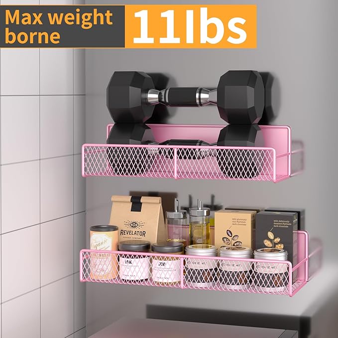 DTUQYX 6 Pack Magnetic Shelves for Washing Machine, Magnetic Spice Rack Organizer for Refrigerator, Magnetic Shelf with Hanger Organizer, Metal Magnetic Basket, Laundry Organization and Storage, Pink