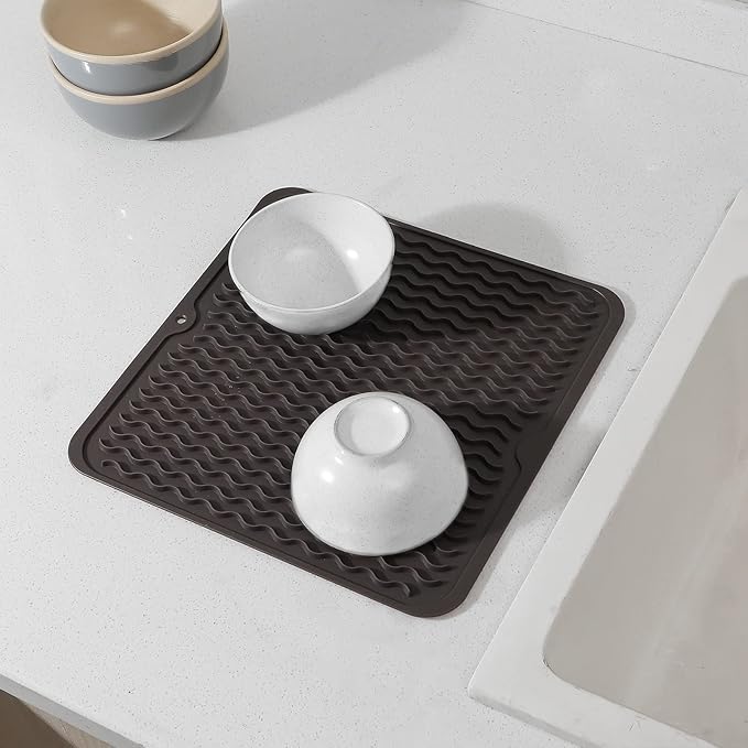 MicoYang Silicone Dish Drying Mat for Multiple Usage,Easy clean,Eco-friendly,Heat-resistant Silicone Mat for Kitchen Counter or Sink,Refrigerator or Drawer liner Coffee M 12 inches x 12 inches