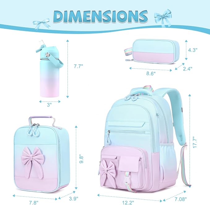 DIGOBAY Girls Backpack - Includes 14oz Insulated Water Bottle, Girls School Backpack Set with Lunch Bag & Pencil Case, Girl Teens for Elementary Preschool Middle School