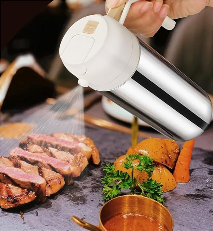 Oil Dispenser for Kitchen, Cooking Oil Sprayer Home Use 2-in-1 Olive Oil Dispenser for Air Fryer Salad Dispenser Bottle for Cooking(Grey,430ml)