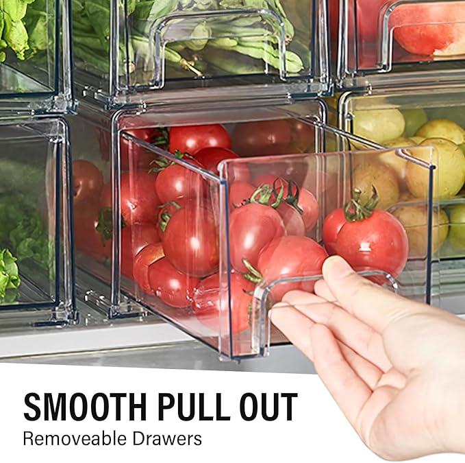 Clear Plastic Storage Drawer Organizer Bins, Perfect for Kitchen Organization or Pantry Organization and Storage, Fridge Drawer Organizer Bins, Pantry Storage and Organization Bins