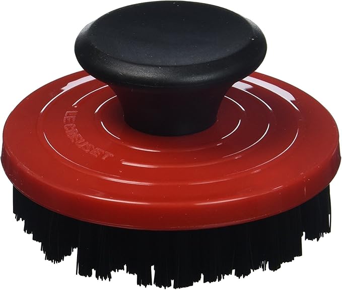 Le Creuset 2-Piece Cleaning Set, Nylon Brush Kitchen Product, 3.25", Cerise with Enameled Cast Iron 8.45 fl. oz. Cookware Cleaner