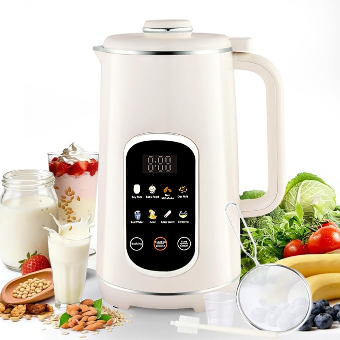 40oz Nut Milk Maker Machine, 8-in-1 LED Panel Touch Screen Soy Milk Maker for Homemade Almond, Soy & Oat, Plant-Based and Dairy Free Beverages with 12H Delay Start & Self-Cleaning (White)