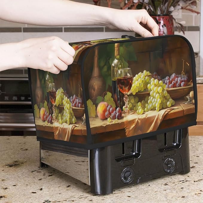 Red Wine Grapes Modern Toaster Cover 4 Slice Dust and Fingerprint Protection Toaster Bread Maker Covers Washable Kitchen Small Appliance Covers for Kitchen Accessories Decor Bakeware Women Gift