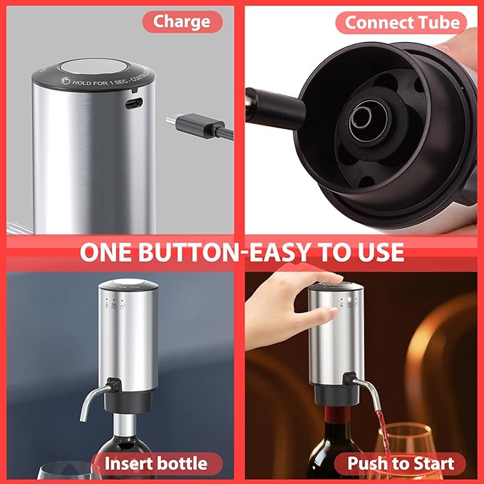 Vinflow Electric Wine Aerator decanter,Rechargeable electric wine decanter with Pourer,Measured Wine Aerator Pourer Spout with Base & Hold-to-Pour Modes for Wine Lovers