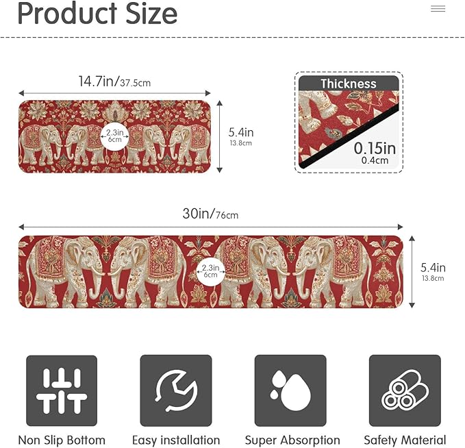 Kitchen Sink Splash Guard 1 PC 14.7 Inch Sink Faucet Mat Splash Guard for Bathroom Countertop Water Absorbent Foldable Cuttable Soft Washable Red Retro Elephant Flowers