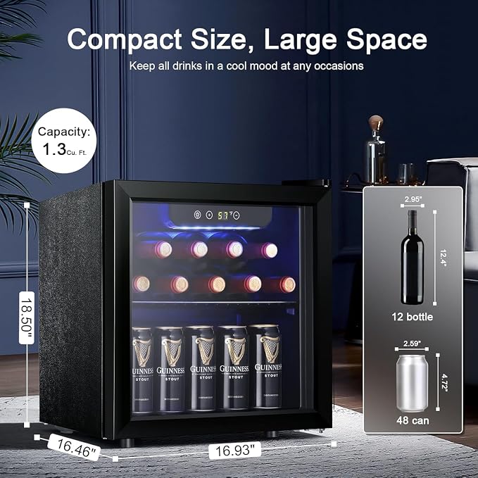 Antarctic Star 12 Bottle Wine Cooler Beverage Refrigerator Mini Fridge Clear Glass Door Quiet Counter Top Cellar for Beer Soda Bar 1.31 cu.ft