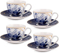 STP GOODS Teacup & Saucer Set of 4, Coffee Cups, Coffee Mugs, Espresso Cups, Tea Cup Set with Saucer, Latte and as a Gift (Mizuki)