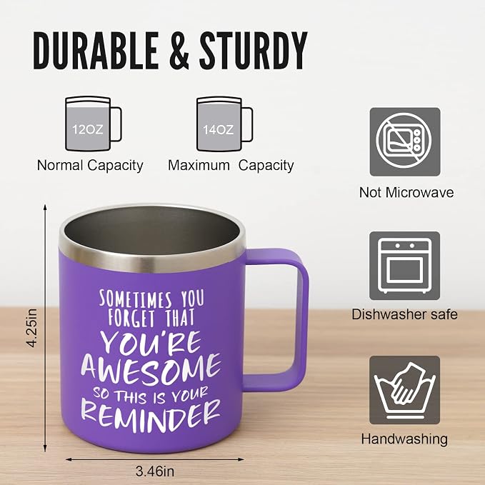 NOWWISH Inspirational 14oz Purple Mug with Handle, Sometimes You Forget You're Awesome Stocking Stuffer for Women, Unique Christmas Birthday Gifts for Her, Mom, Daughter, Wife