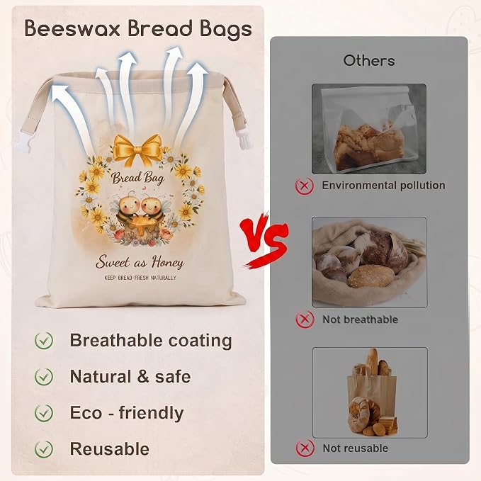 Beeswax Bread Bags for Sourdough, 2 Pack Reusable Bread Bag for Storage XL 17x13 Inch, Daisy Print Bread Bags for Homemade Sourdough - Keep Fresh, Freezer Safe