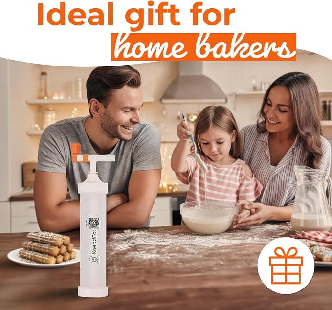 KneadEat Churro Maker Kit with Booster-powered Handle. Churrera and Piping Bag Churros Filler. Easy QR-Recipe to Prepare and Fill Your Own Churros at Home - KneadEat Cookie press - Churro press.