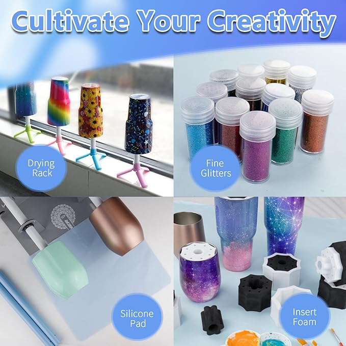 LFSUM Cup Turner & Spinner for Tumblers, Tumbler Spinner, Glitter Powder & Epoxy Resin Kit (2X-Cup-Silver)