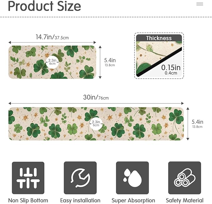 Kitchen Sink Splash Guard 1 PC 30 Inch Sink Faucet Mat Splash Guard for Bathroom Countertop Water Absorbent Foldable Cuttable Soft Washable Green Clovers and Gold Stars
